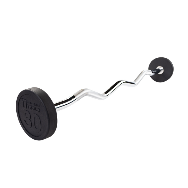 Rubber Coated Fixed Curl Barbell, 30lb