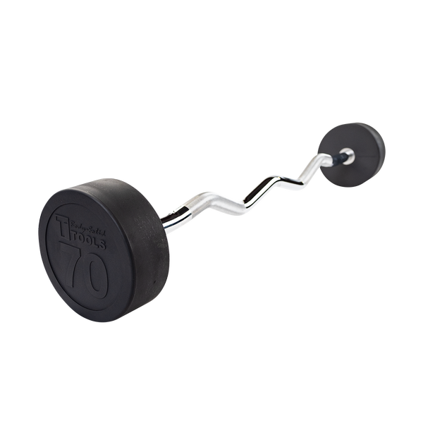 Rubber Coated Fixed Curl Barbell, 70lb
